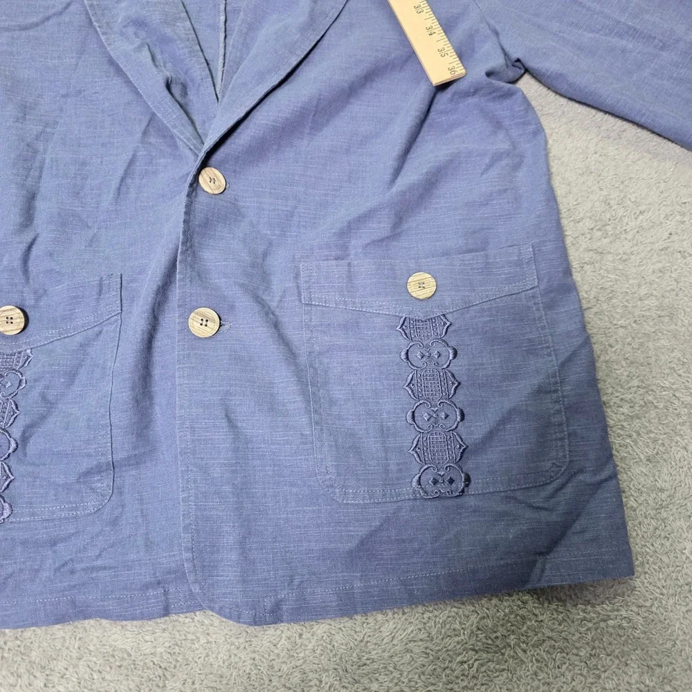 Unbranded Mens Large Blazer Blue Linen Blend Embroidered Patch Pockets XR22.A833